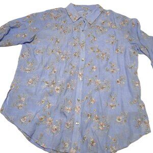Sheer Lined Floral Embroidery Rose & Everly Women's Button-Down Blouse Sz L